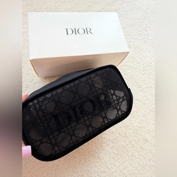 BNWT Dior Black Mesh Logo Travel Pouch Make Up Bag - Picture 2 of 5